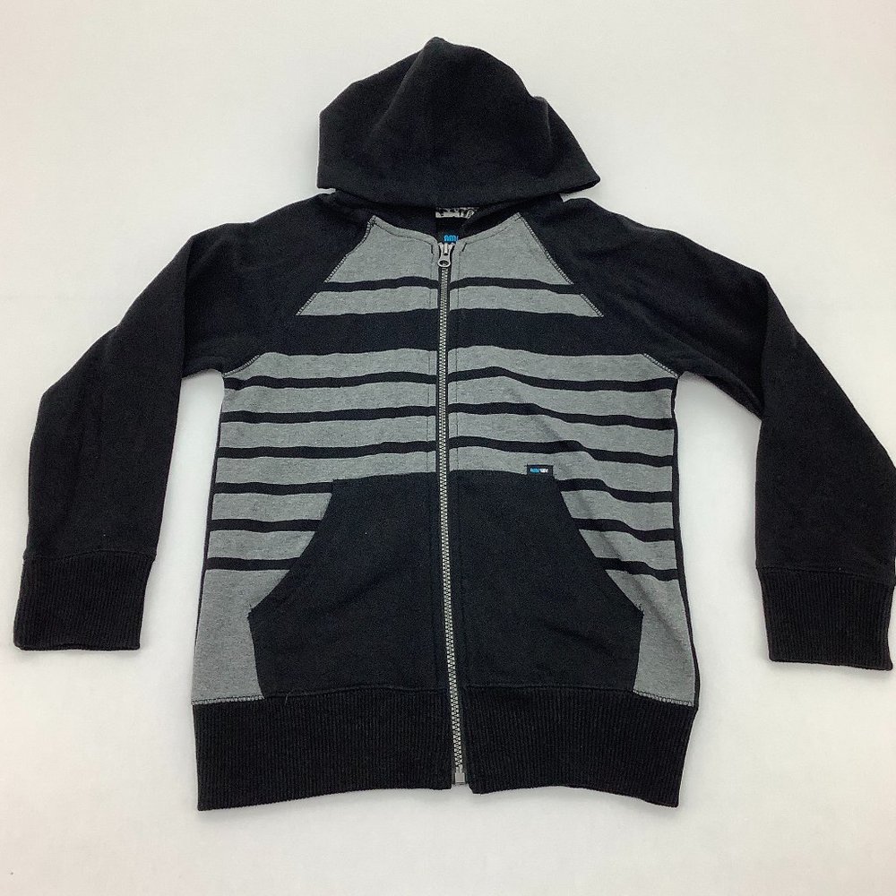 Amplify | Boy's Zip-Up Sweater | Grey and Black | Stripes | Small